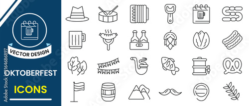 Oktoberfest icon set. Oktoberfest beer festival icon vector set collection. German festival line icon. Vector illustration.