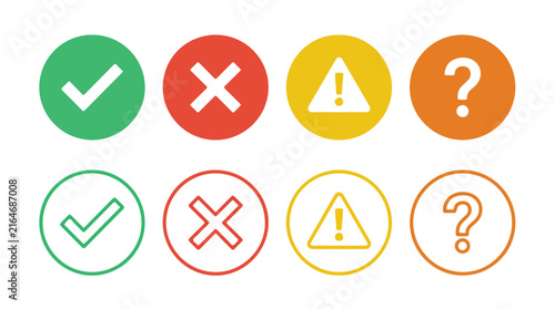 Check mark and cross symbol icon set for survey evaluation and business interface design