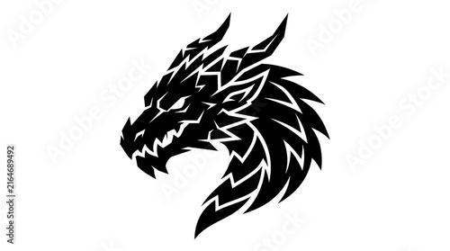 Stylized black dragon head mascot vector emblem with sharp angular with white vector illustration designed bold mascot high contrast black with aggressive