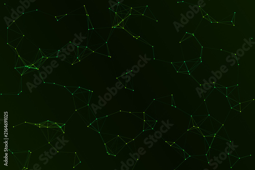 Abstract green plexus network background with glowing digital connecting lines and dots representing technology systems