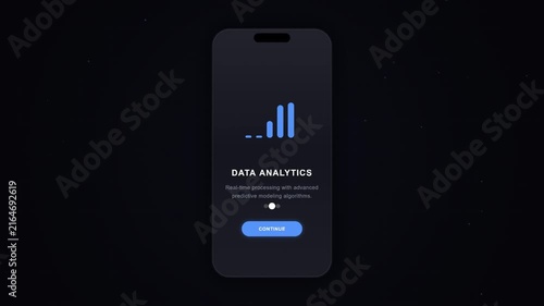 Mobile app screen showing data analytics process and performance metrics