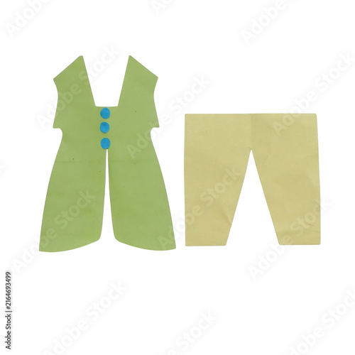 Of stacked green, blue, and beige geometric blocks with rounded corners stacked shapes green blocks blue blocks. Woman fashionable trending dress.