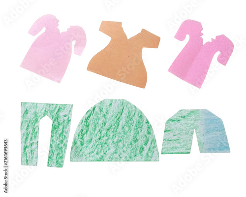Of three stylized human head silhouettes in pink, peach, and teal colors pink head peach head teal head. Girls fashionable trending dress.