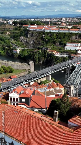 Aerial view of the Dom Luis I Bridge over the Douro River, Porto