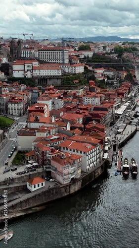 Aerial view of the Douro River and the Ribeira district, Porto