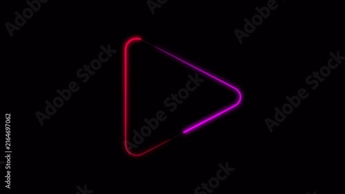 Abstract glowing neon play button symbol against dark background media playback