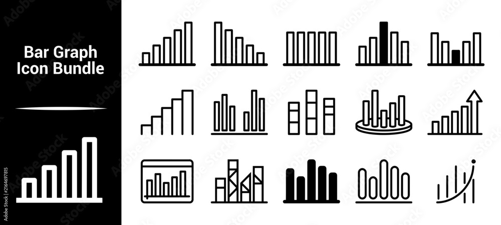 Obraz premium Set of black outlined business data visualization vector icons on transparent checker background.