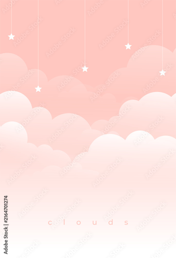 Fototapeta premium cute cloudy skyscape backdrop with hanging stars