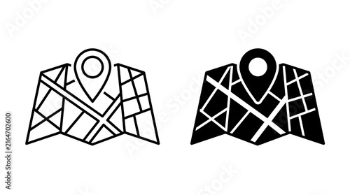 Map location pin icons, navigation symbols isolated on transparent background