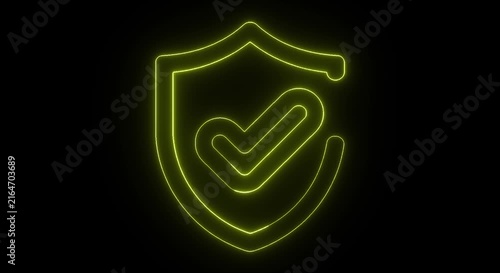 Check Mark Icon Animation with Glowing Circular Outline on Black Background