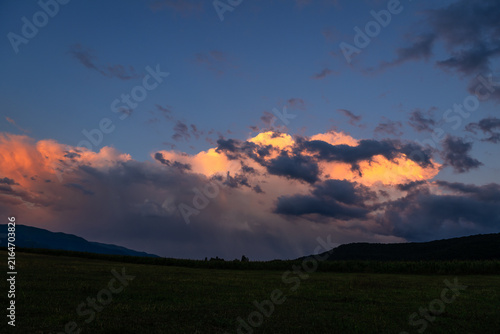 Gorgeous sunset landmark with mountains layers, Armenia