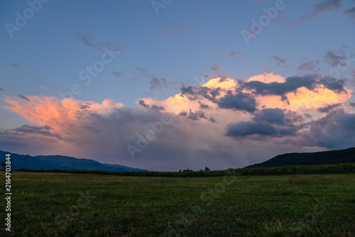 Gorgeous sunset landmark with mountains layers, Armenia