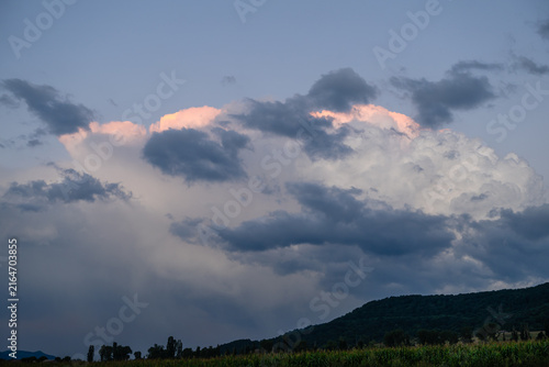 Gorgeous sunset landmark with mountains layers, Armenia