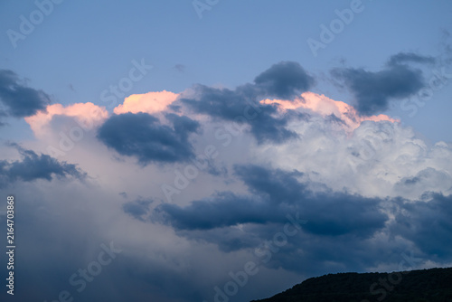 Gorgeous sunset landmark with mountains layers, Armenia