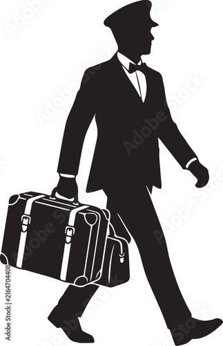 Businessman Walking with Briefcase and Luggage Silhouette