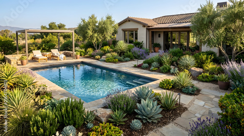 Residential garden with swimming pool 