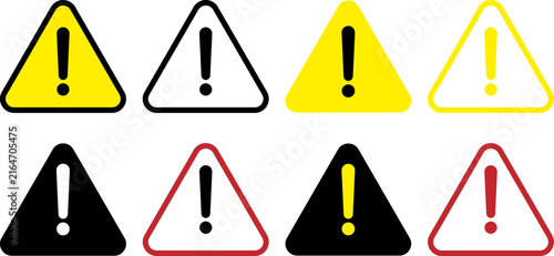 Warning sign and exclamation mark icons set