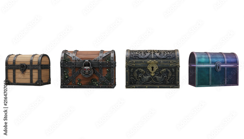 Obraz premium Collection of Various Fantasy Treasure Chests and Boxes