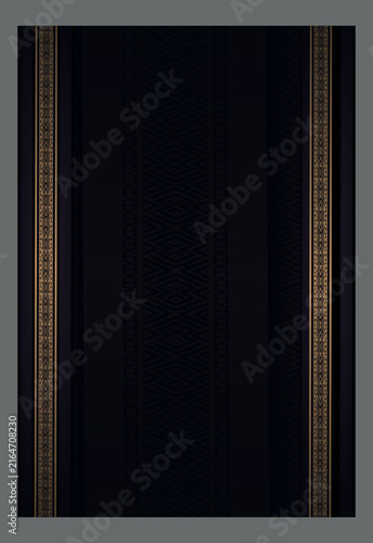 Dark Geometric Pattern with Ornate Gold Borders Background