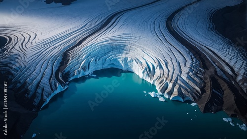 Glacial Lagoon and Textured Ice Field Aerial View