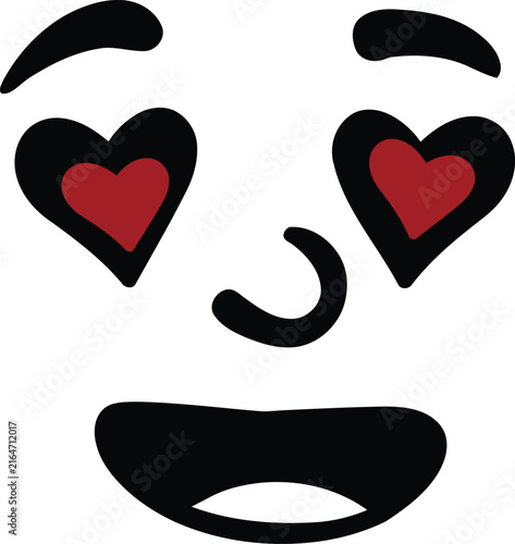Bild auf Leinwand Minimal Black Vector Face Illustration with Heart Shaped Eyes and Smiling Expres