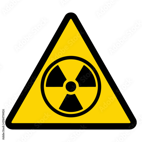 Foto Radioactive hazard or nuclear radiation symbol yellow triangle warning sign vect
