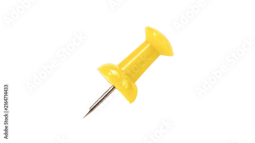 Fotografie Simple bright yellow plastic push pin tack isolated on transparent background
