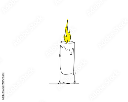 Canvastavla Stylized illustration of a single candle with a yellow flame, drawn with continuous black lines