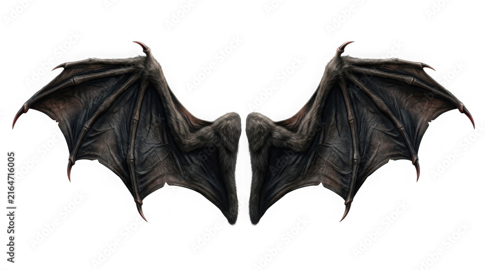 Fototapeta premium Large detailed bat wings spread wide isolated on transparent background