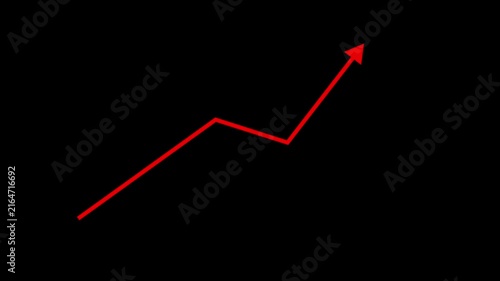 Red Upward Growth Arrow Animation for Business Success, Financial Increase and Positive Trend on Black Background, 4K Motion Graphics.