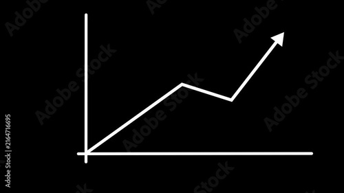 Minimalist Business Growth Line Chart Icon with Upward Arrow on Black Background.