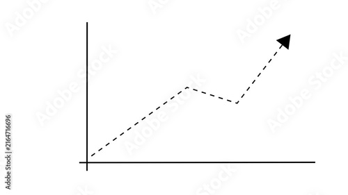 Black Dashed Upward Arrow Business Growth Chart on White Background, Rising Trend Graph and Financial Progress Concept , 4K Motion Graphics.