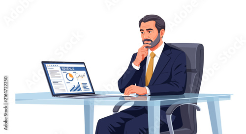 Mature Board Member Viewing Revenue Dashboard on Laptop