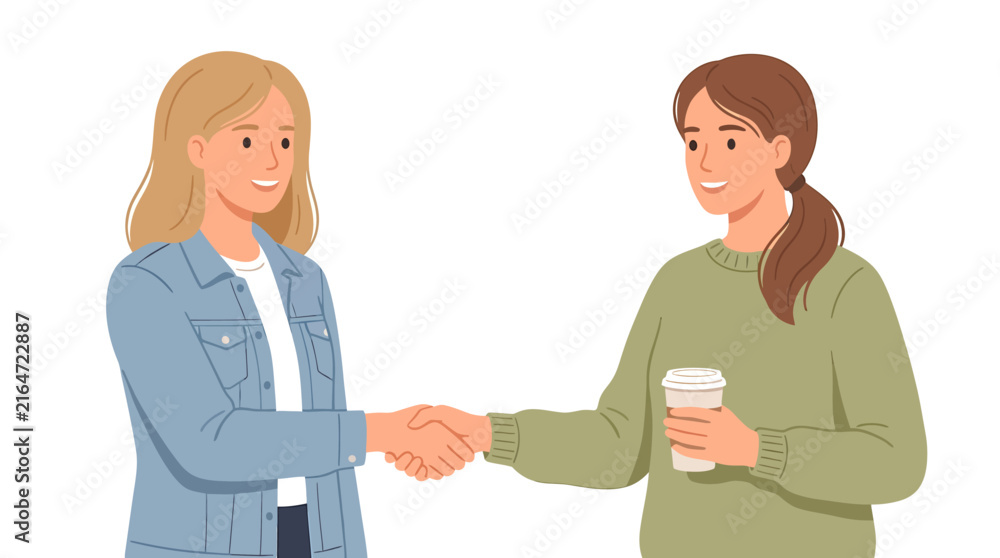 Fototapeta premium Casual Businesswomen Handshake with Coffee Cup