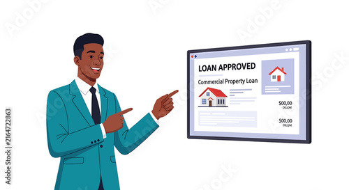 Photography Black Male Investor Pointing at Commercial Property Loan Approval