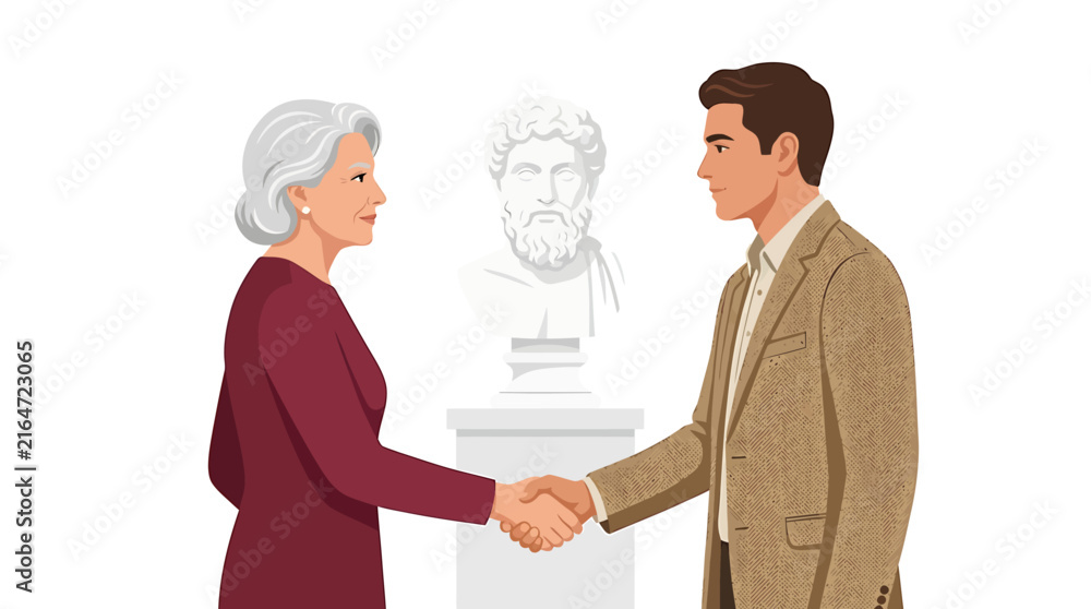 Fototapeta premium Museum Curators Handshake Near Classical Bust
