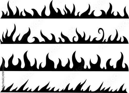 Fire Flames Black Silhouette Decorative Border Vector Set