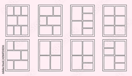 Comic book storyboard templates set blank manga page panels and graphic novel grid frames