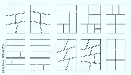 Blank comic book storyboard templates set manga storyboard panel layouts and grid frames