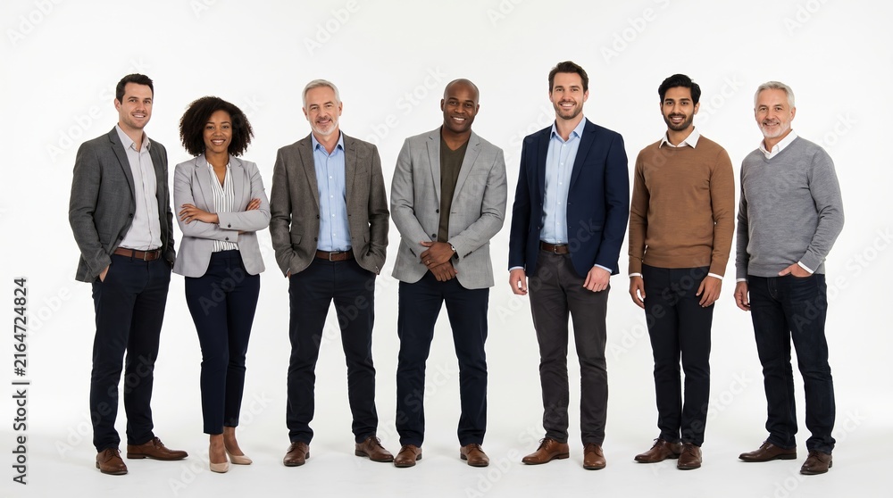 Fototapeta premium A diverse group of professionals standing together, showcasing teamwork and modern business attire
