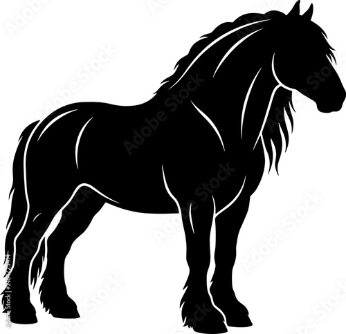 Silhouette of a majestic draft horse standing in profile