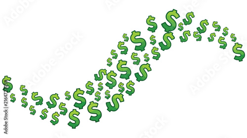 Dollar sign wave flowing across white background financial concept business graphic