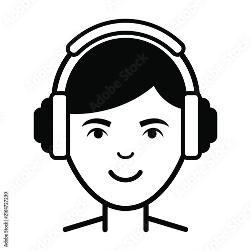 Smiling person wearing headphones and listening to music with a happy expression