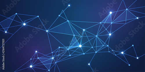 Abstract digital network background with glowing nodes and connecting lines