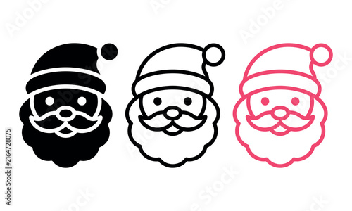 Cartoon santa claus faces in three different styles
