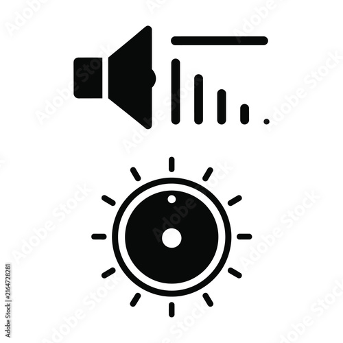 Sound wave and sun icons in black on white background