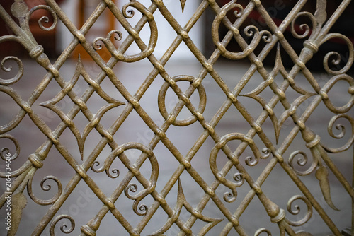 Ornate Brass-Colored Metal Door with Decorative Details