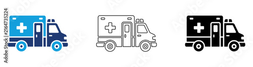 Foto Blue Black Ambulance Emergency Vehicle Icon Set with Filled and Outline Styles f