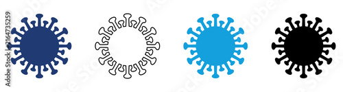 Blue Black Virus Germ Microorganism Icon Set with Filled and Outline Styles for Infection Prevention Healthcare Medical Research and Disease Awareness