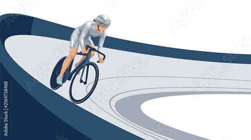 Caucasian Female Track Cyclist Riding High on Velodrome Banking